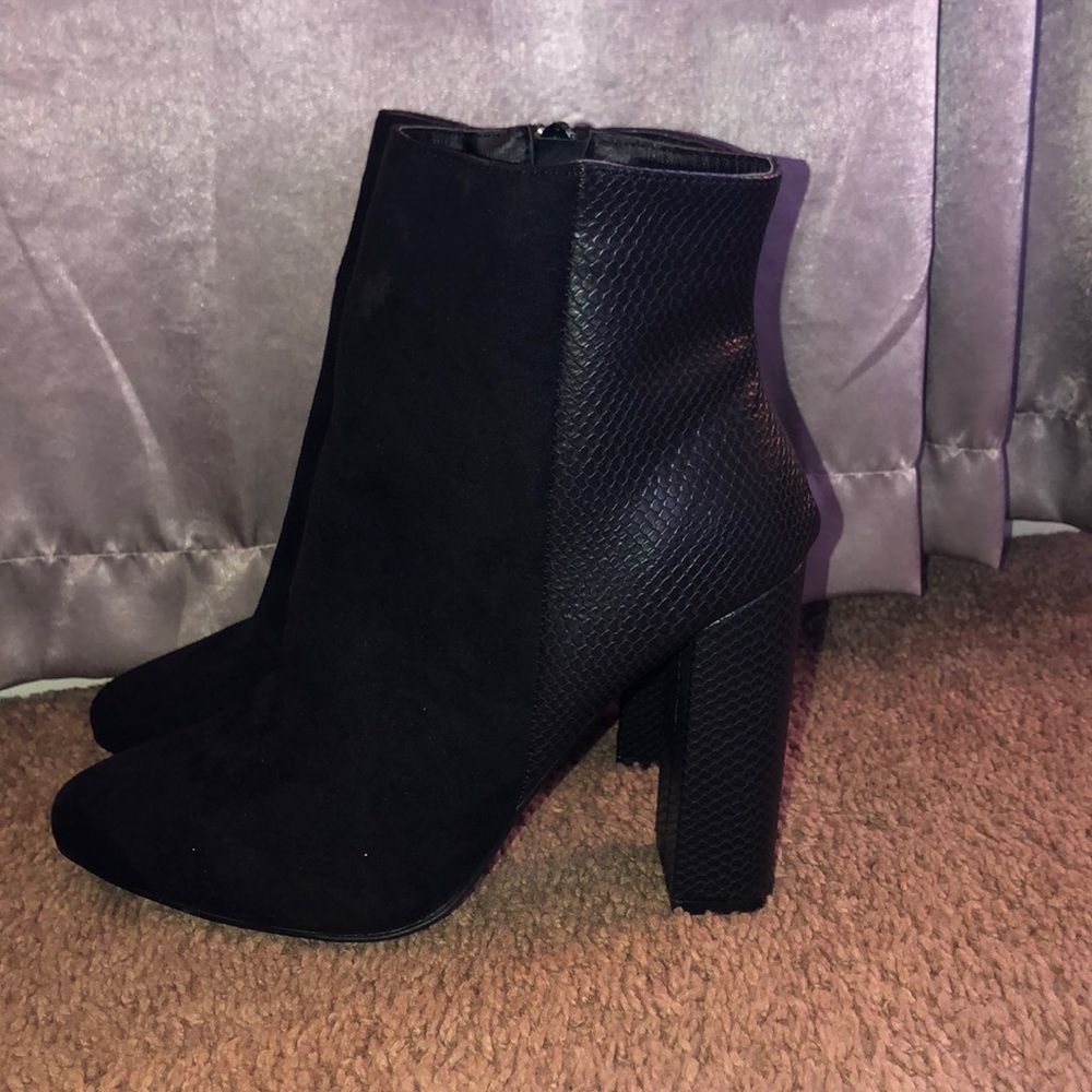 Black suede/ snake skin booties